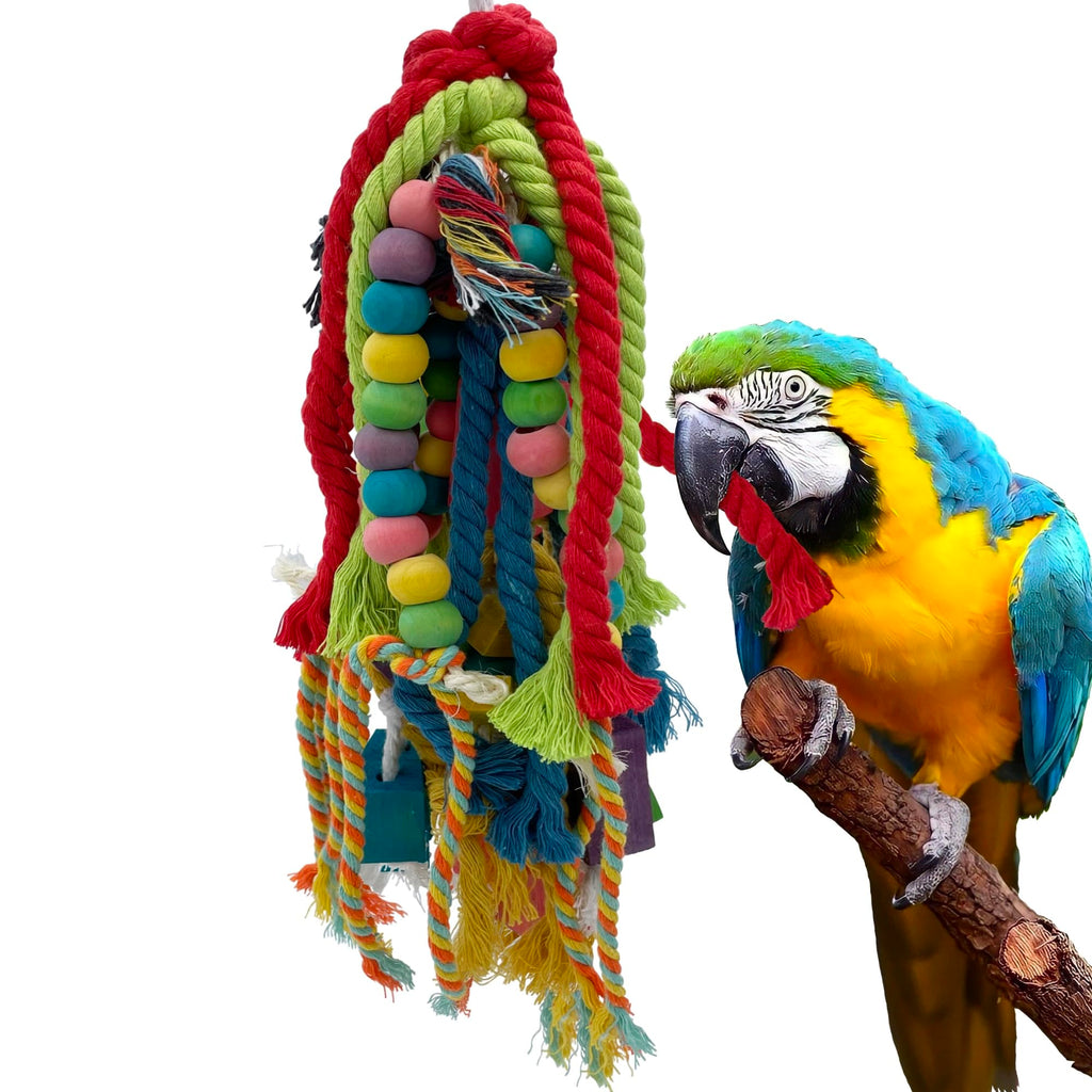 20.5 inch Parrot Chewing Toys - Wooden Block Tearing and Cotton Rope Toys for Medium Large Extra Large Parrot 