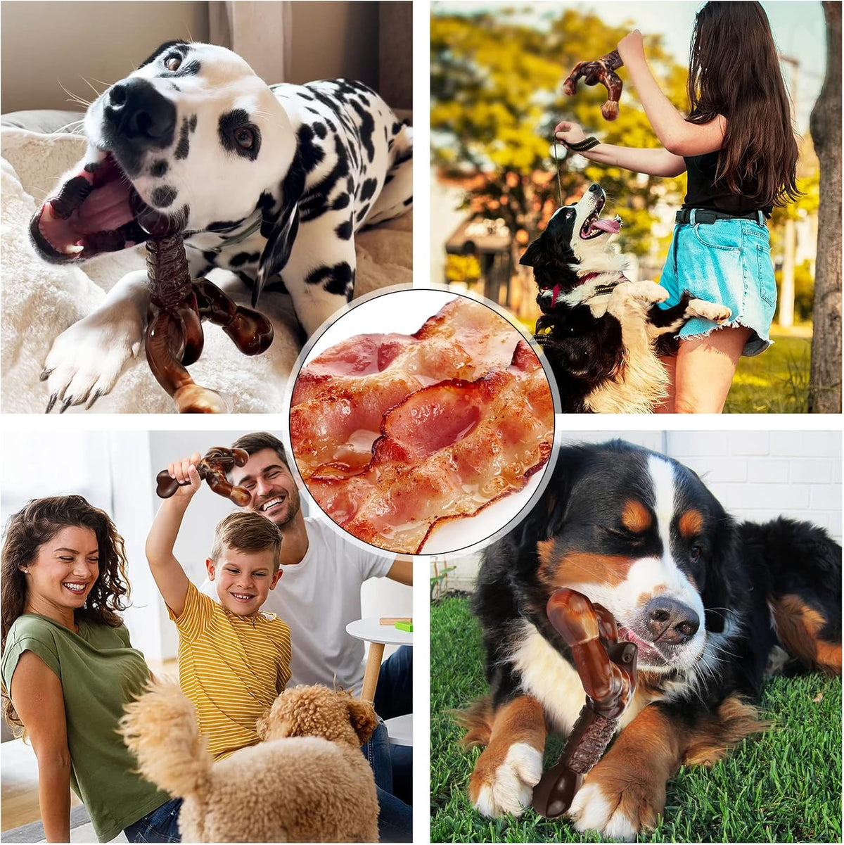 MOXIKIA Dog Chew Toys for Aggressive Chewers Almost Indestructible Dog Toys,Bacon Flavor,Tough Dog Bone Toys f - view 5
