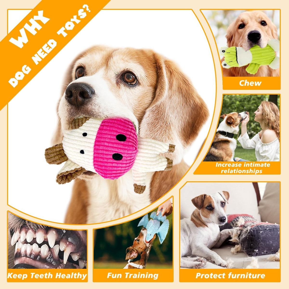 MRSOHRET 5 Pack Squeaky Dog Toys, Tough Stuffed Plush Puppy Tough Chew Toys, Durable Plush Animal Dog Toy for  - view 3