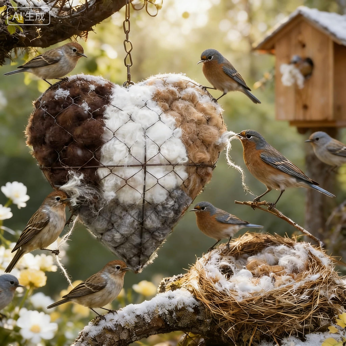 2026 new Handmade Alpaca Fiber Bird nest Heart, Bird nest Material Frame, Winter Wild Bird Tree House, Humming