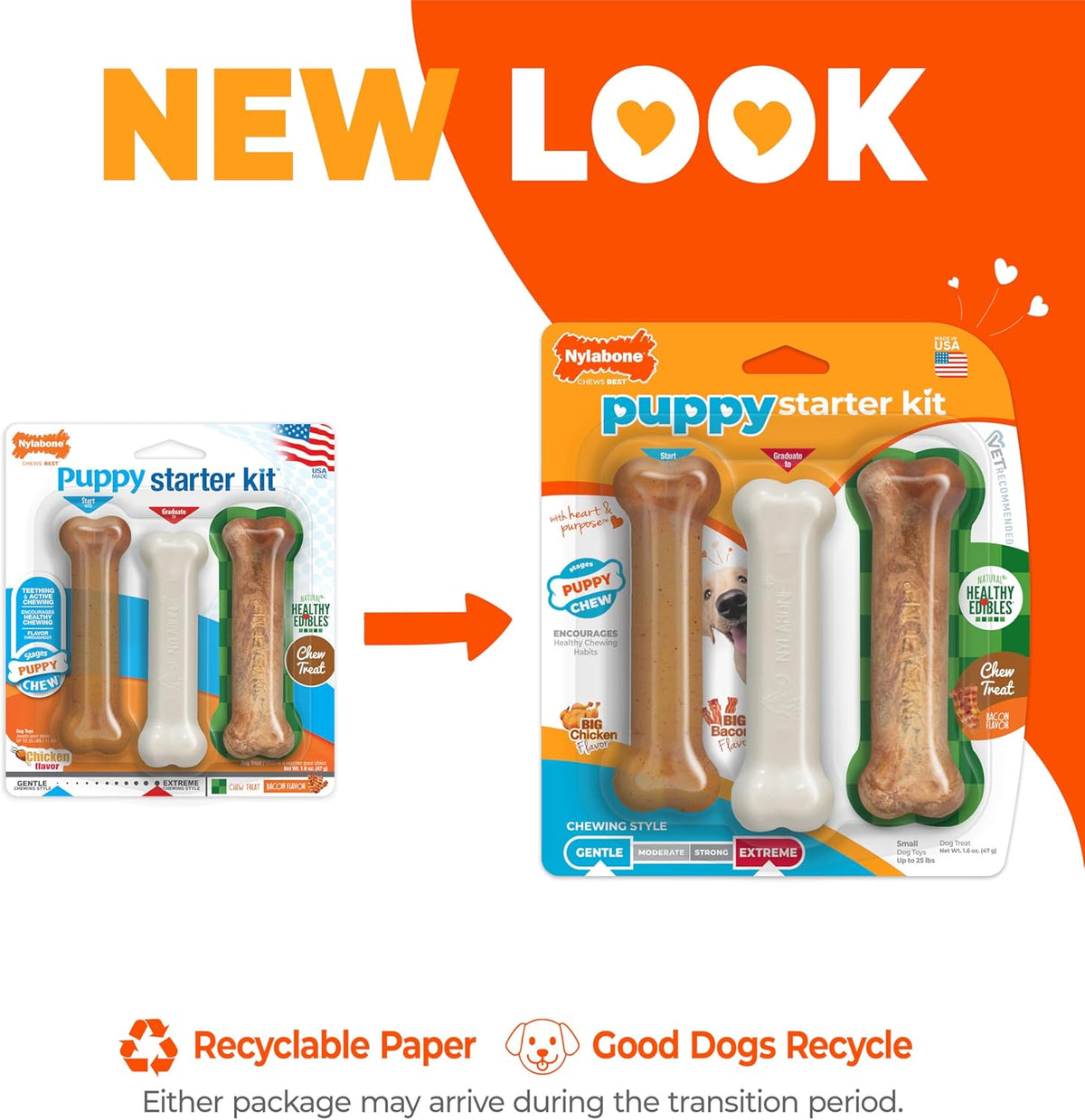 Nylabone New Puppy Starter Kit, 2 Chew Toys and 1 Natural Treat for Puppies, Puppy Teething Toy, Bacon & Chick - view 3