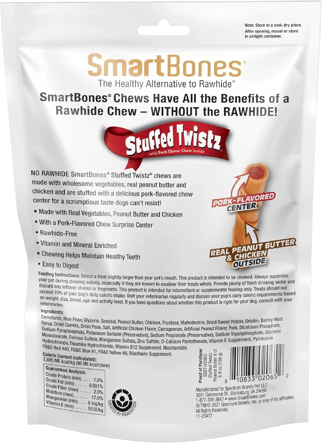 SmartBones Stuffed Twistz with Peanut Butter, Rawhide-Free Chews for Dogs Stuffed with Pork Flavor, 6 Twistz - view 2