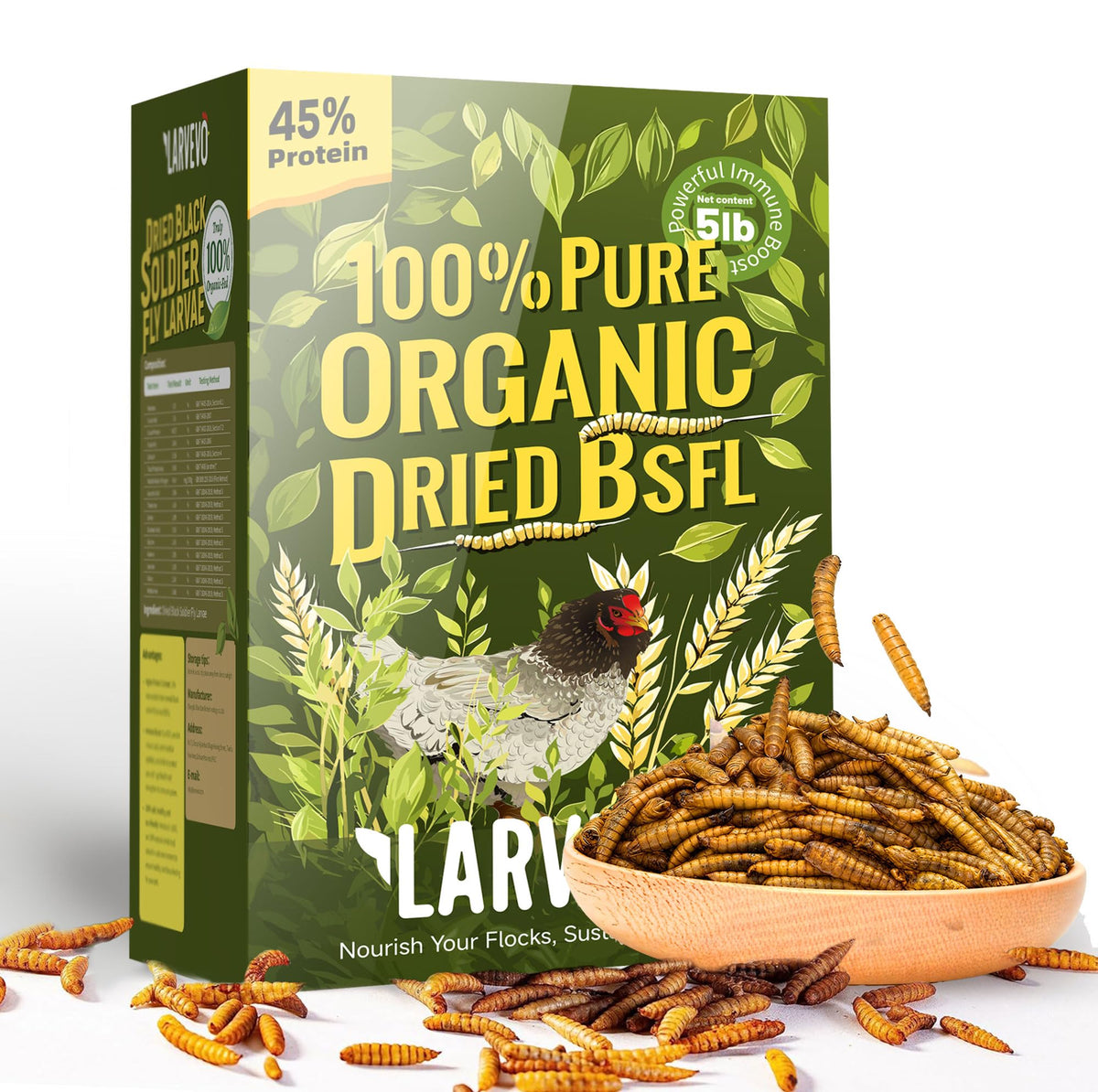 5LB Non-GMO Dried Black Soldier Fly Larvae for Chickens 45% Protein High Calcium Chicken Feed Alternative to M