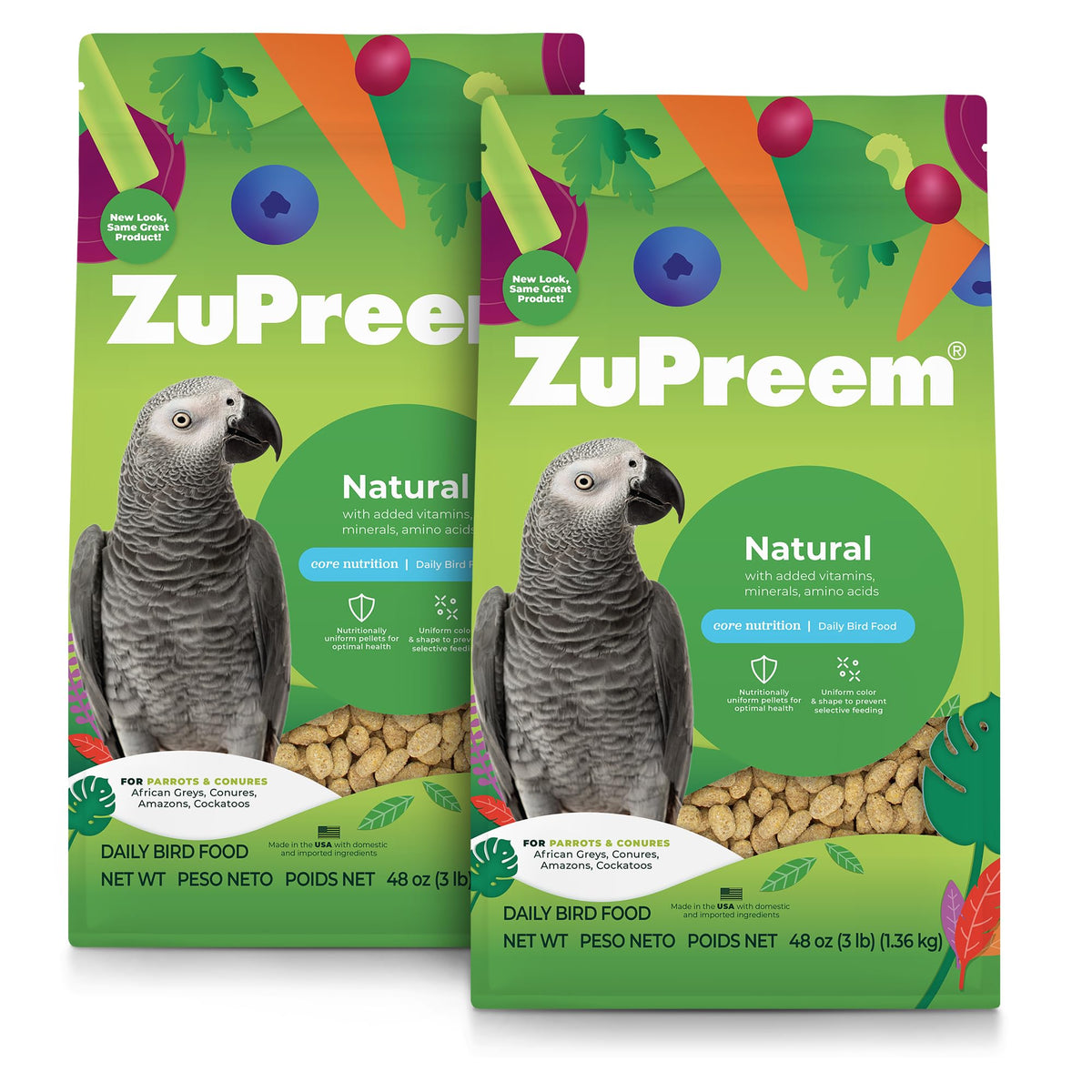ZuPreem Natural Bird Food Pellets for Parrots & Conures, 3 lb (Pack of 2) - Daily Nutrition, Made in USA for C
