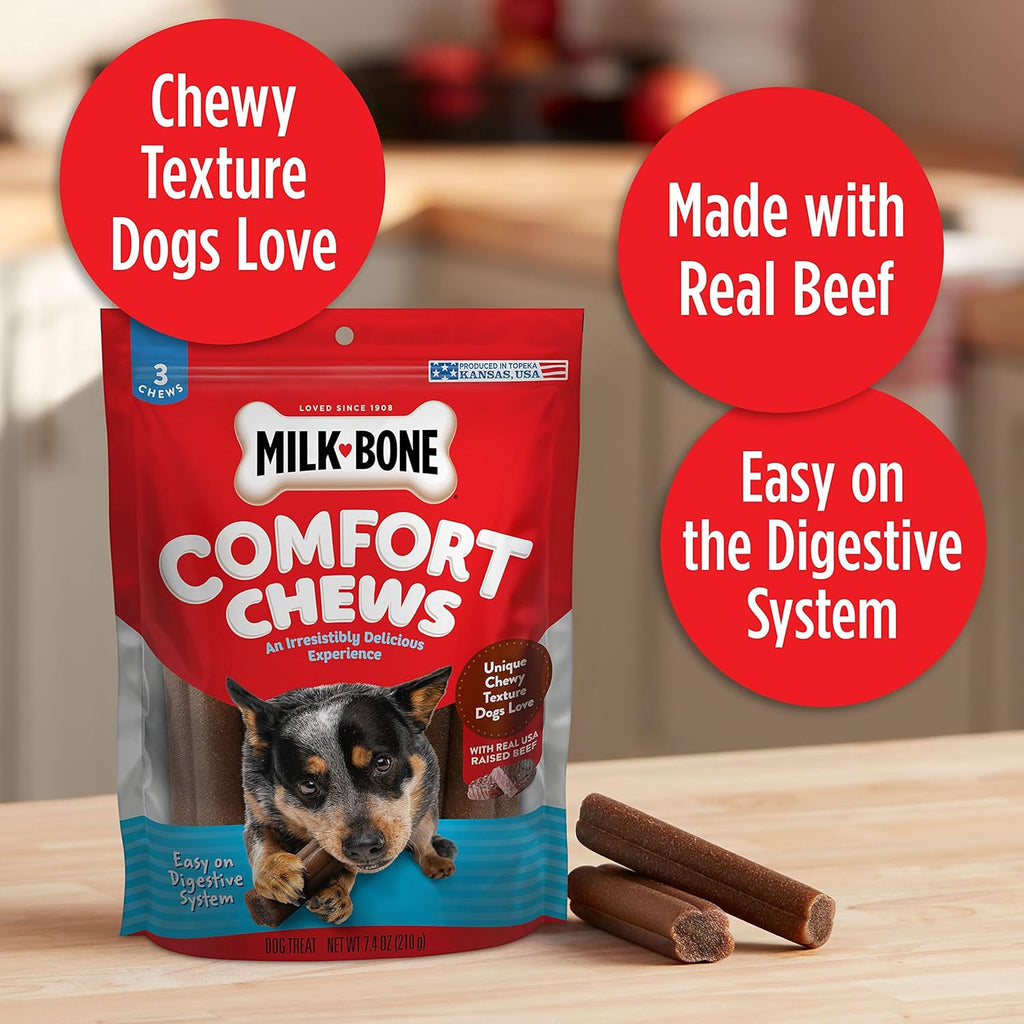 Milk-Bone Comfort Chews, Rawhide Free Dog Treats with Unique Chewy Texture and Real Beef, 16 Chews