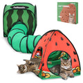 Tailtastic 3-in-1 Watermelon Cat Play Tunnel with Pop-Up Cube & Triangle Cat Tent, Interactive Toy Ball & Fold