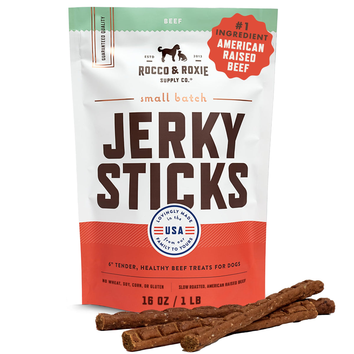 Rocco & Roxie Beef Jerky Dog Treats 1 lb | Soft Training Snacks Made in USA | High Value Beef Jerky for Dogs, 