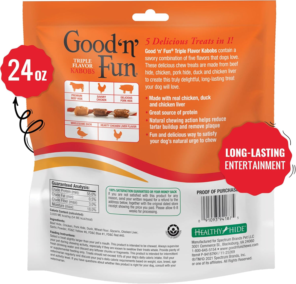 Good ‘n’ Fun Triple Flavor Kabobs Chews for All Dogs, 24 Ounces, Treat Your Dog to Chews Made from Beef Hide,  - view 2
