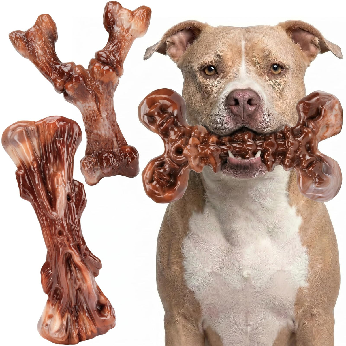 Kseroo 3-Pack Indestructible Dog Chew Toys for Aggressive Chewers: Bacon Flavored Rock-Hard Solid Nylon, Tough