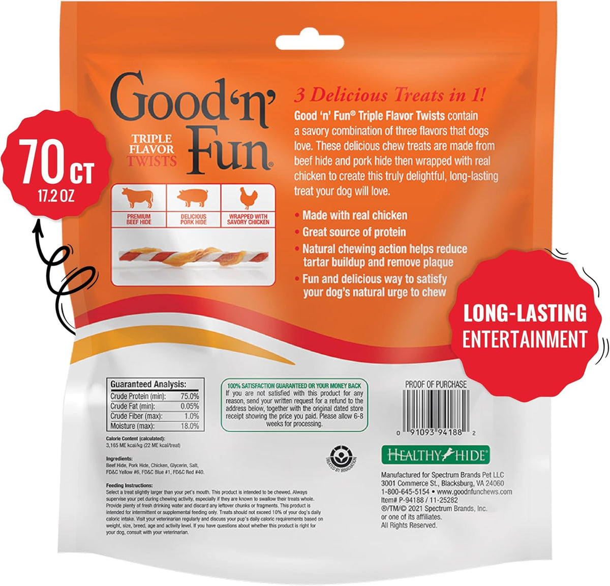 Good 'N' Fun Triple Flavor Twist Rawhide Treats For Dogs, 70 count - view 2