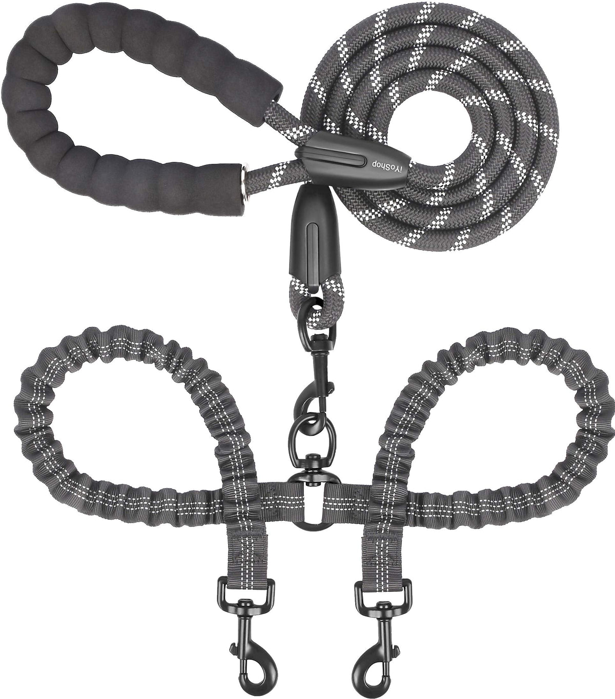 iYoShop Dual Dog Leash - 360° Swivel, No Tangle Walking Leash with Shock Absorbing Bungee for Two Dogs (Large,