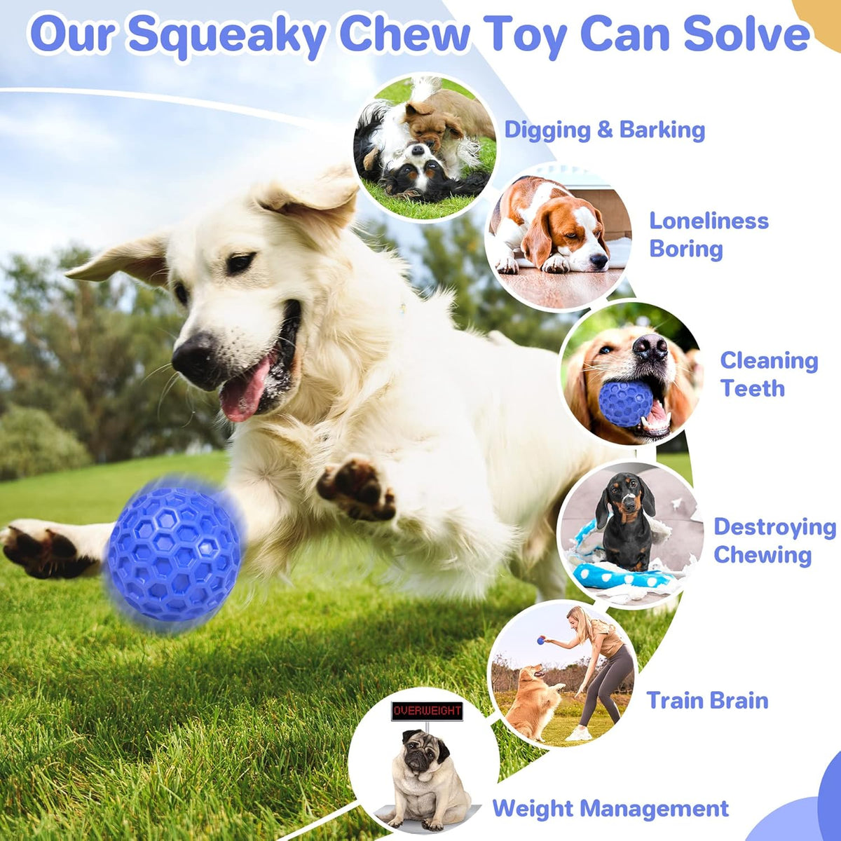 Indestructible Squeaky Dog Ball, Relieves Anxiety, Cleans Teeth, Interactive Chew Toy for Aggressive Chewers,  - view 5