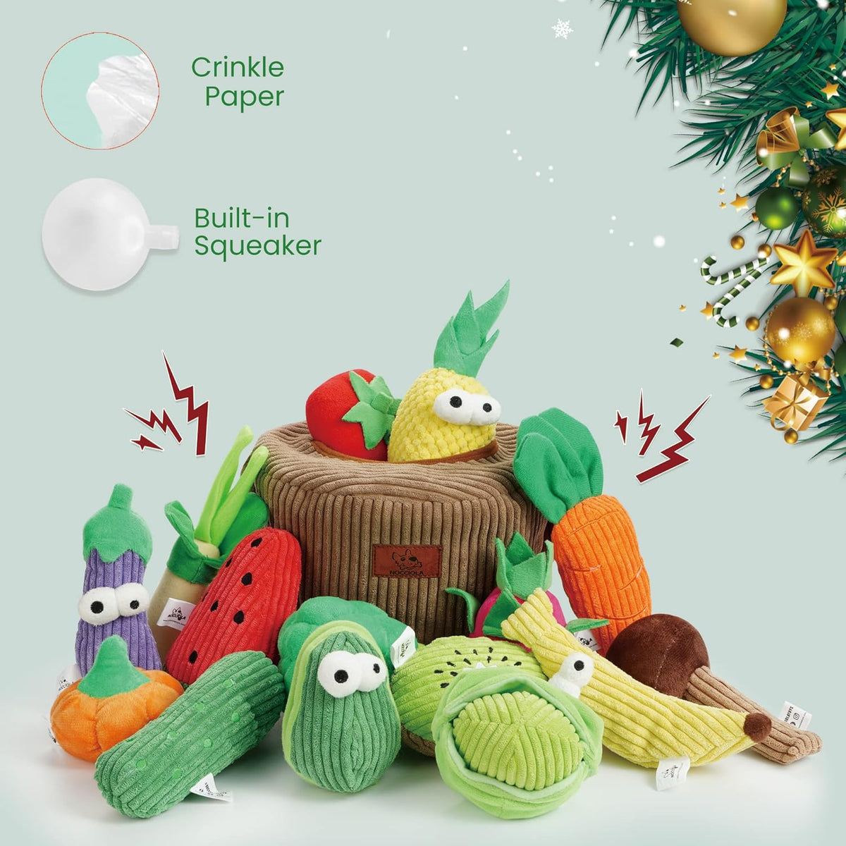 Nocciola Small Squeaky Crinkle Dog Toys- 15 Packs Grocery Basket Fruits Veggies Puppy Toys to Keep Busy, Cute  - view 3