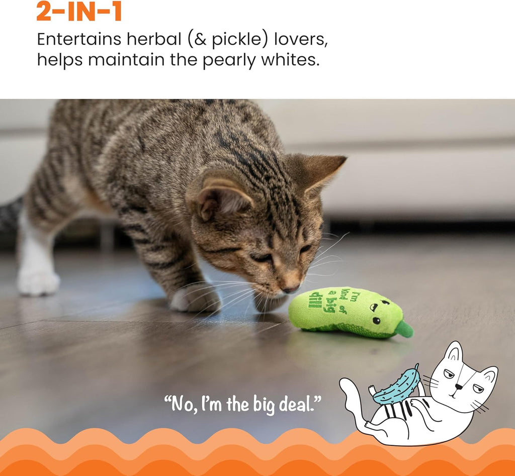 Catstages Crunchy Pickle Kicker Cat Toy – Plush Crinkle Toy with Catnip and Dental Mesh, 6.5" - view 3