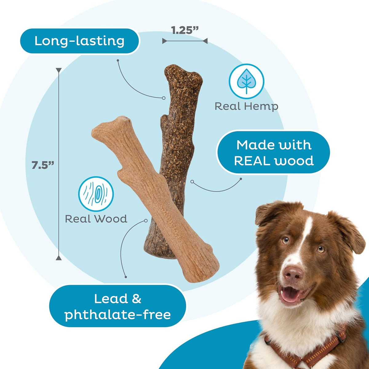 Pupstages by Petstages Dogwood Calming Dog Chew Toy – Real-Wood Blend, Moderate Chewers, Medium, 7.5", 2-Pack  - view 4