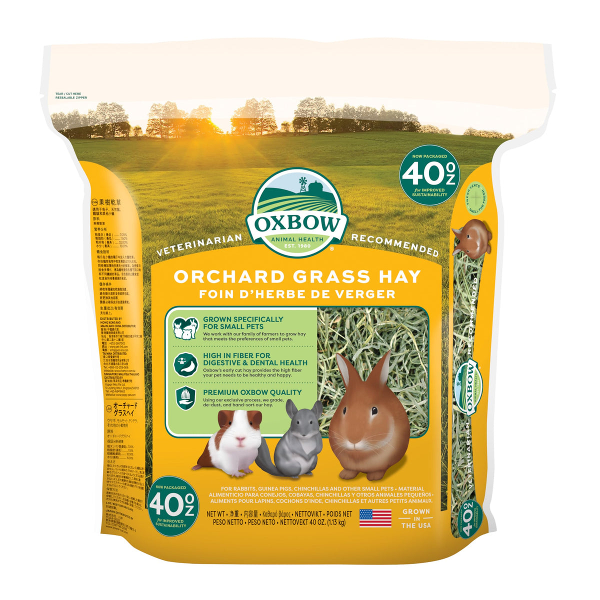 Oxbow Orchard Grass Hay for Small Pets – All-Natural Long Strand Fiber Hay for Rabbits, Guinea Pigs, Chinchill