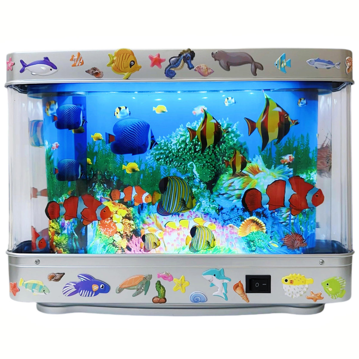 Fake Fish Tank Lamp - Moving Aquarium Night Light with Virtual Ocean Effect, 80s Retro Design for Adult Relaxa