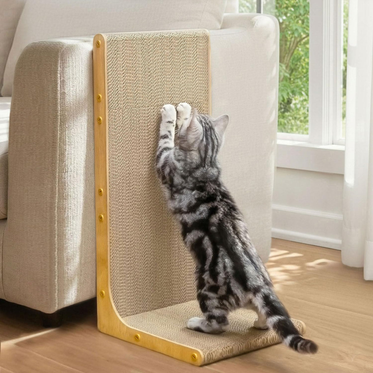 Cardboard Cat Scratcher,23 Inch L Shape Scratch Pad Wall Mounted,Vertical Scratching Board, Durable Cardboard 