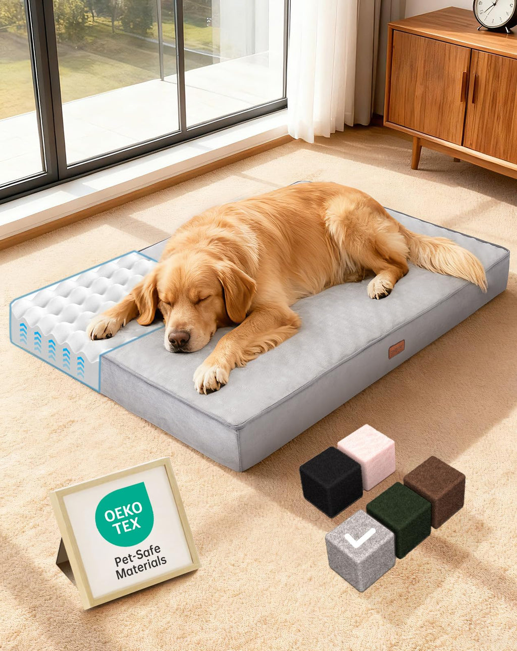 OhGeni Orthopedic Waterproof Dog Bed for Large Dogs, Machine-Washable Removable Cover in Easy-Clean Fabric, Hi