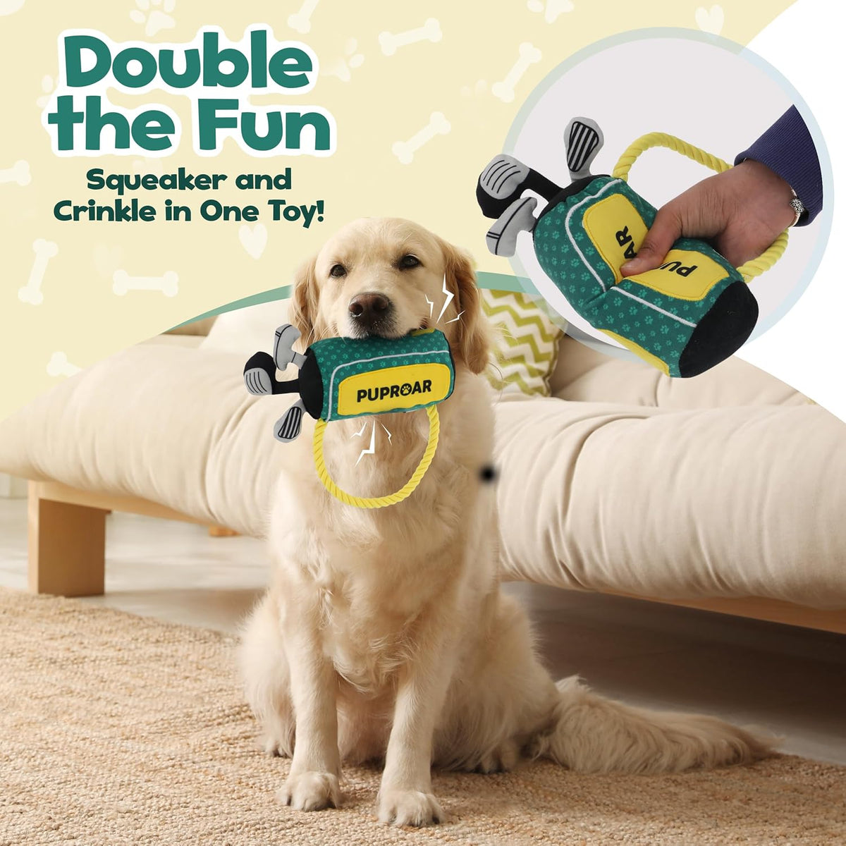 PUPROAR Golf Dog Toy – Funny Dog Christmas & Birthday Gift with Squeaker Rope & Crinkle, Fun & Interactive Pup - view 3