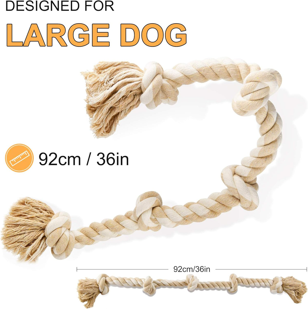 Fida Dog Rope Toys for Large/Medium Aggressive Chewers, Tough Cotton Chew Toy, 3 Feet 5 Knots Indestructible,  - view 5
