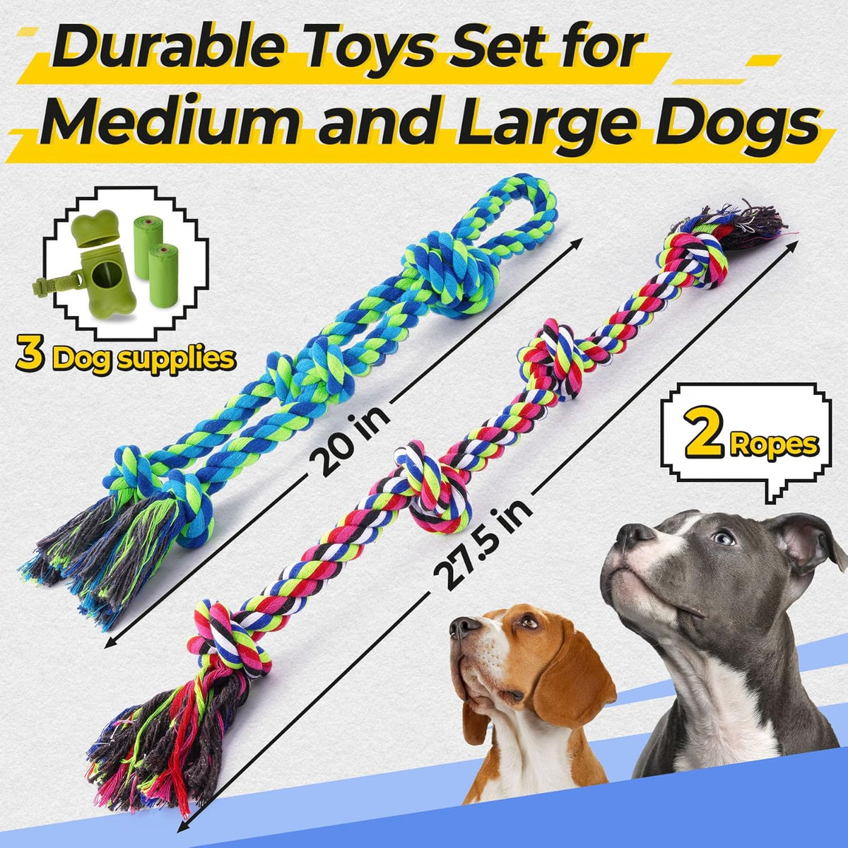 Eefitoys Tough Dog Rope Toys for Aggressive Chewers, Tough Tug of War Dog Toys for Large, Medium & Small Dogs  - view 2