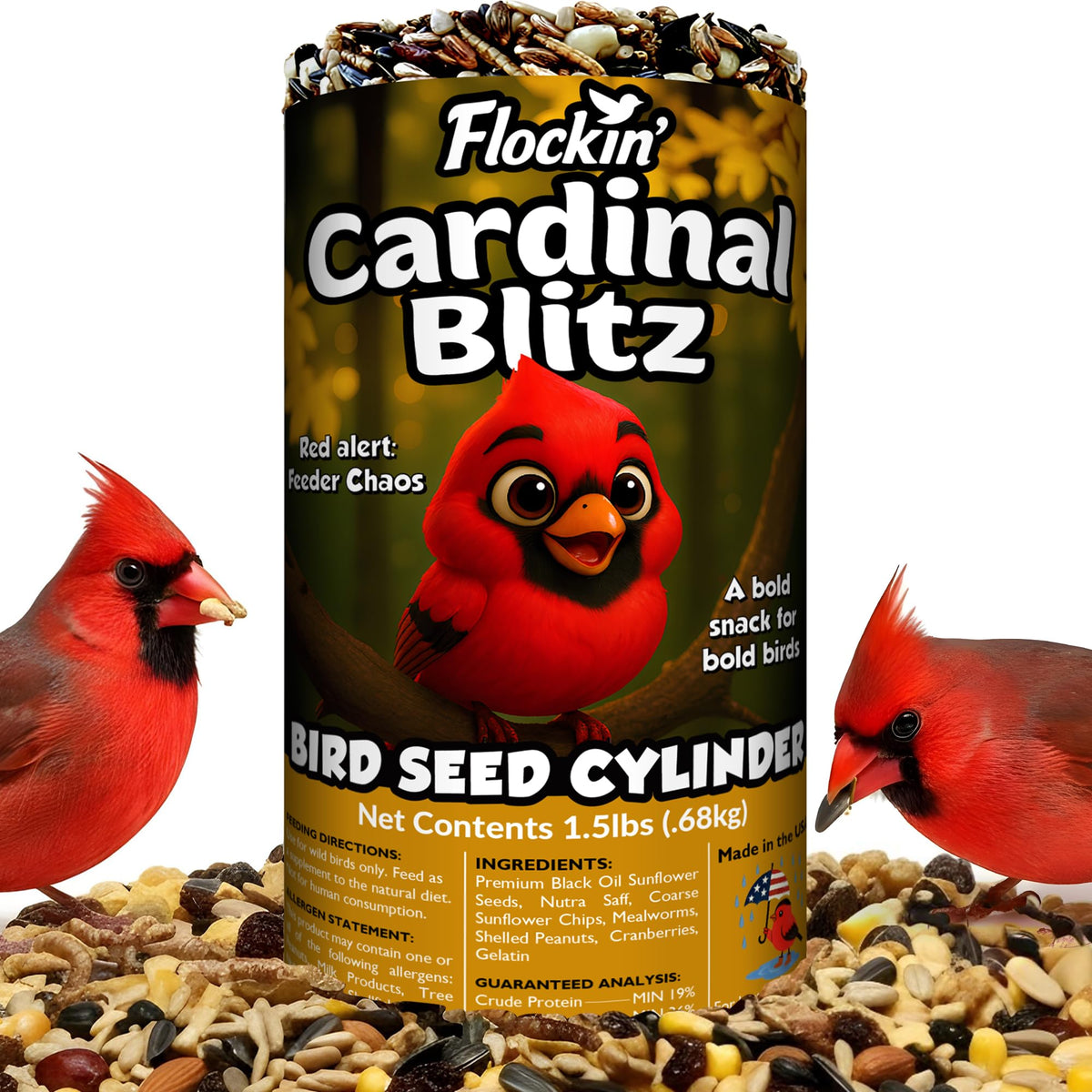 Cardinal Bird Seed Cylinders with Hole – Premium Cardinal Bird Seed Mix Curated for Cardinals & Also Loved by 