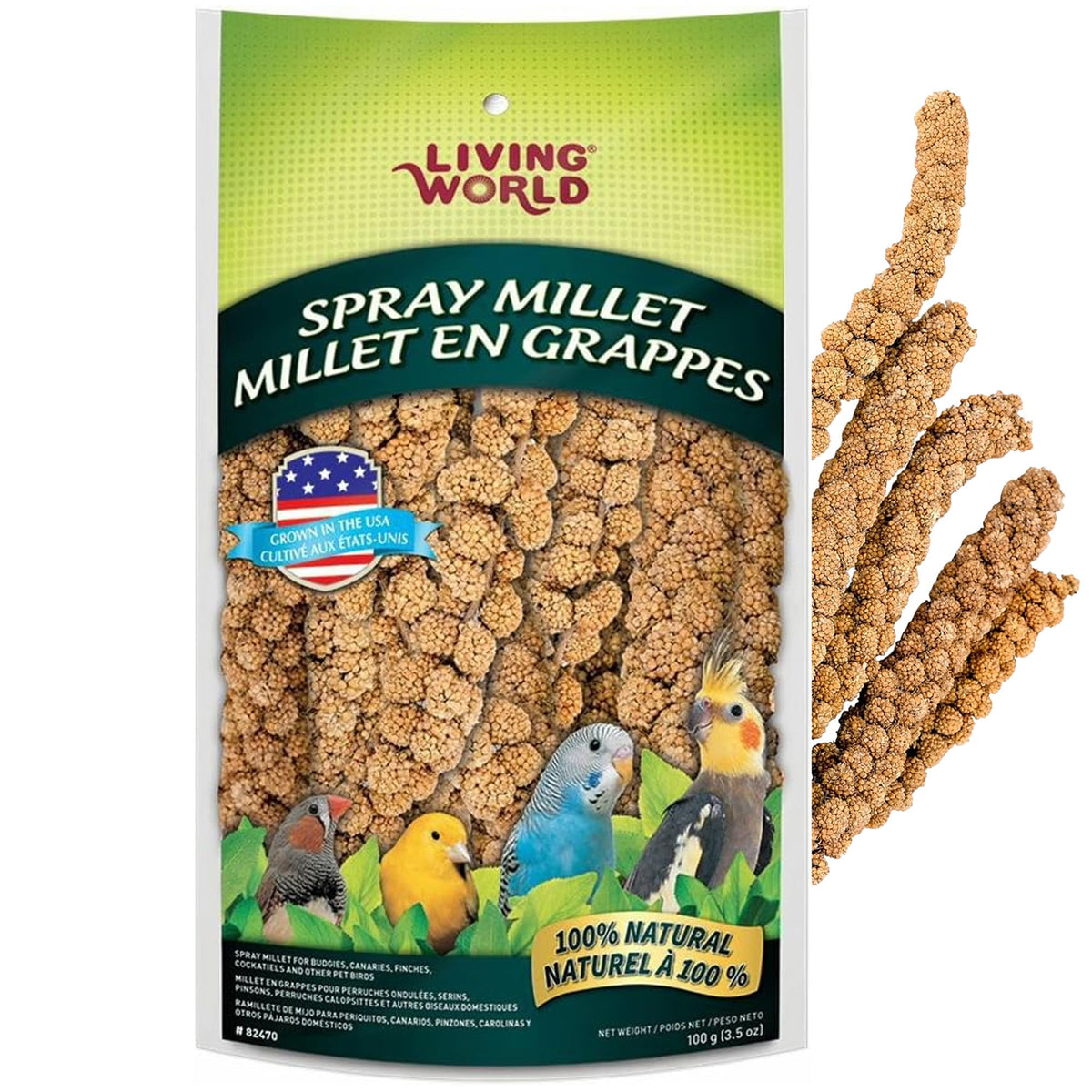 Living World - Millet Spray for Birds, 3.5 Oz – Premium Treat for Budgies, Canaries, Finches, Cockatiels and O