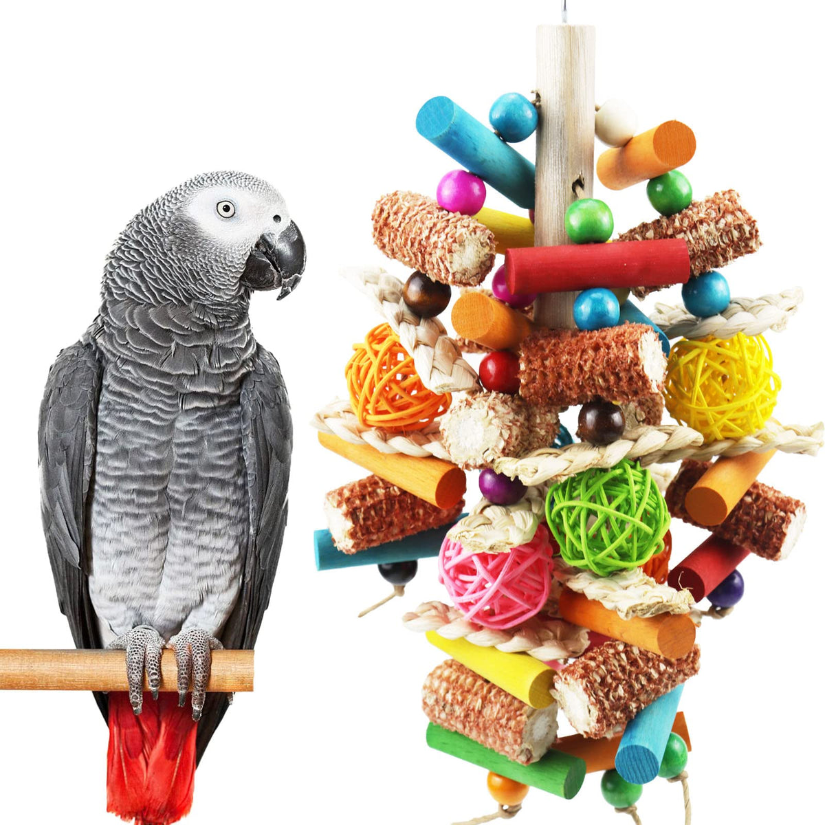Bird Toys, Parrot Toys for Large Birds, Natural Peppered Wood African Grey Parrots, Macaws, Cockatoos, Parrot 