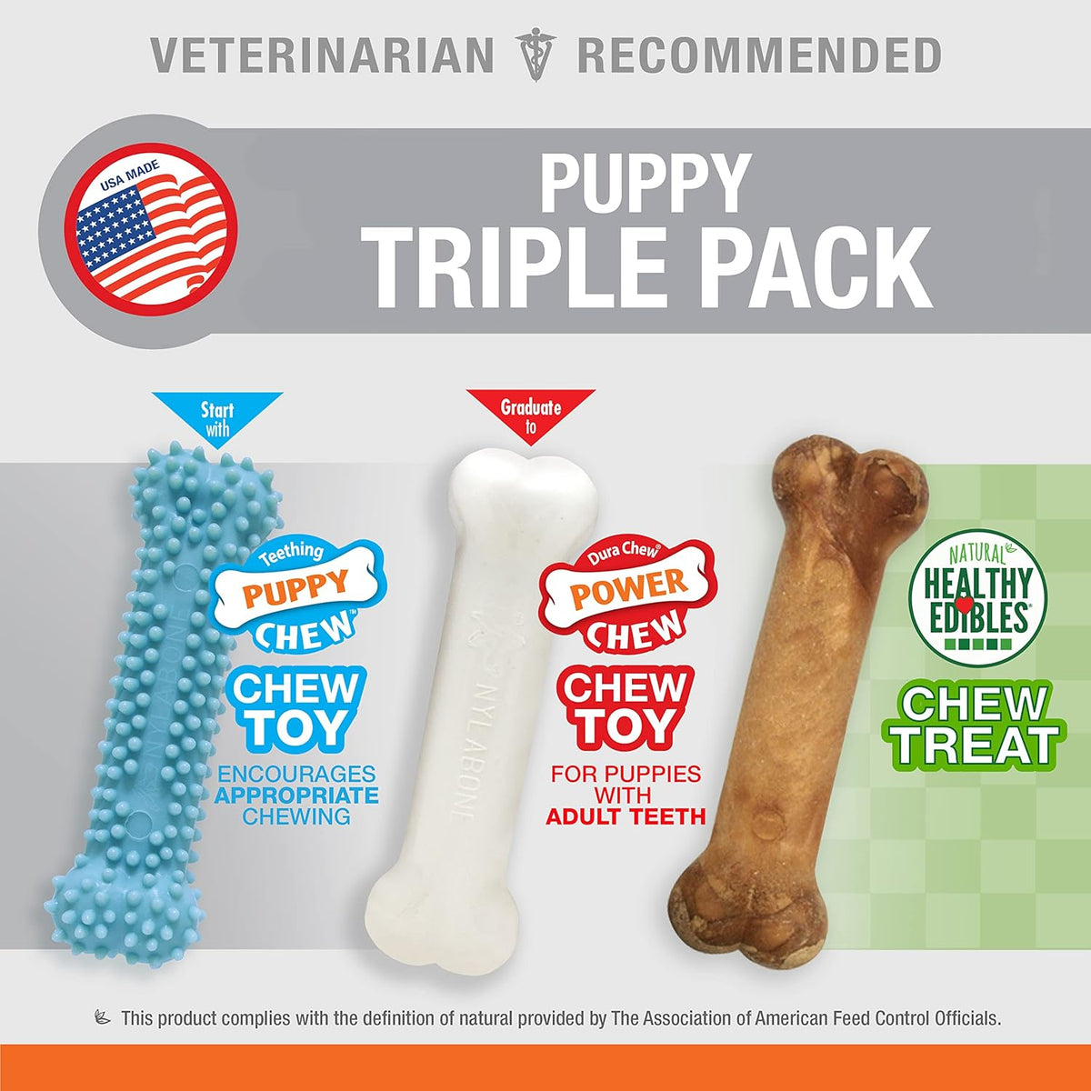 Nylabone New Puppy Starter Kit, Chew Toys & Natural Chew Treat for Puppies, Puppy Enrichment Teething Toys, Bl - view 3