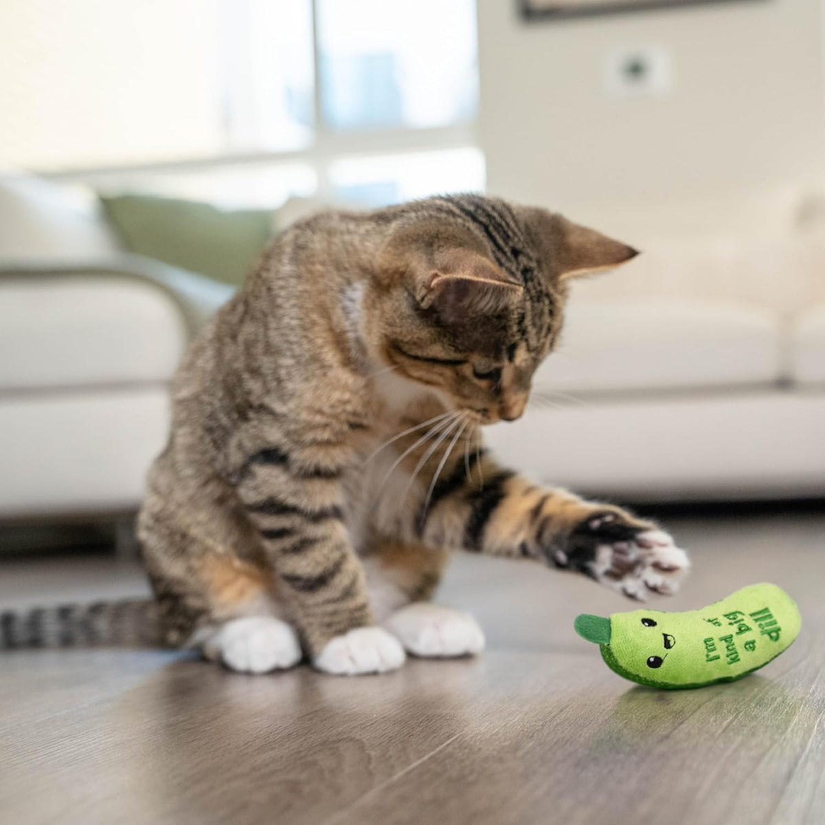 Catstages Crunchy Pickle Kicker Cat Toy – Plush Crinkle Toy with Catnip and Dental Mesh, 6.5" - view 8