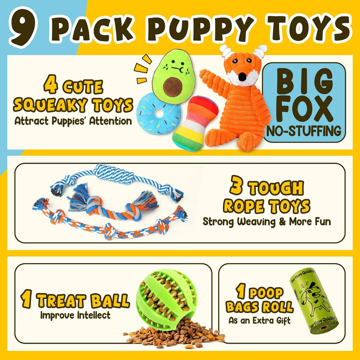 Zeaxuie 9 Pack Luxury Puppy Toys for Teething Small Dogs, Puppy Chew Toys with Cute Squeaky Dog Toys, Ball and - view 2