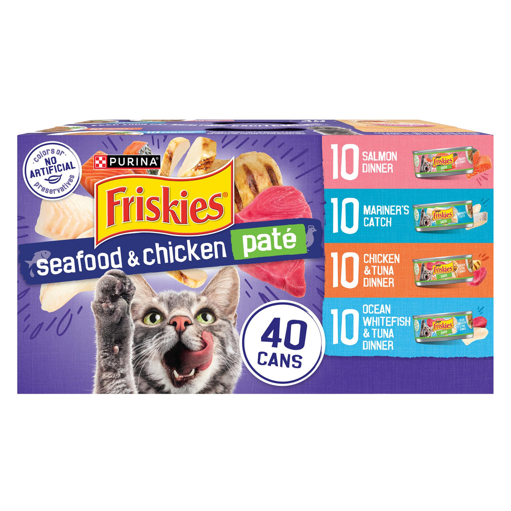 Purina Friskies Pate Wet Cat Food Variety Pack Seafood and Chicken Pate Favorites 40ct VP - (Pack of 40) 5.5 o