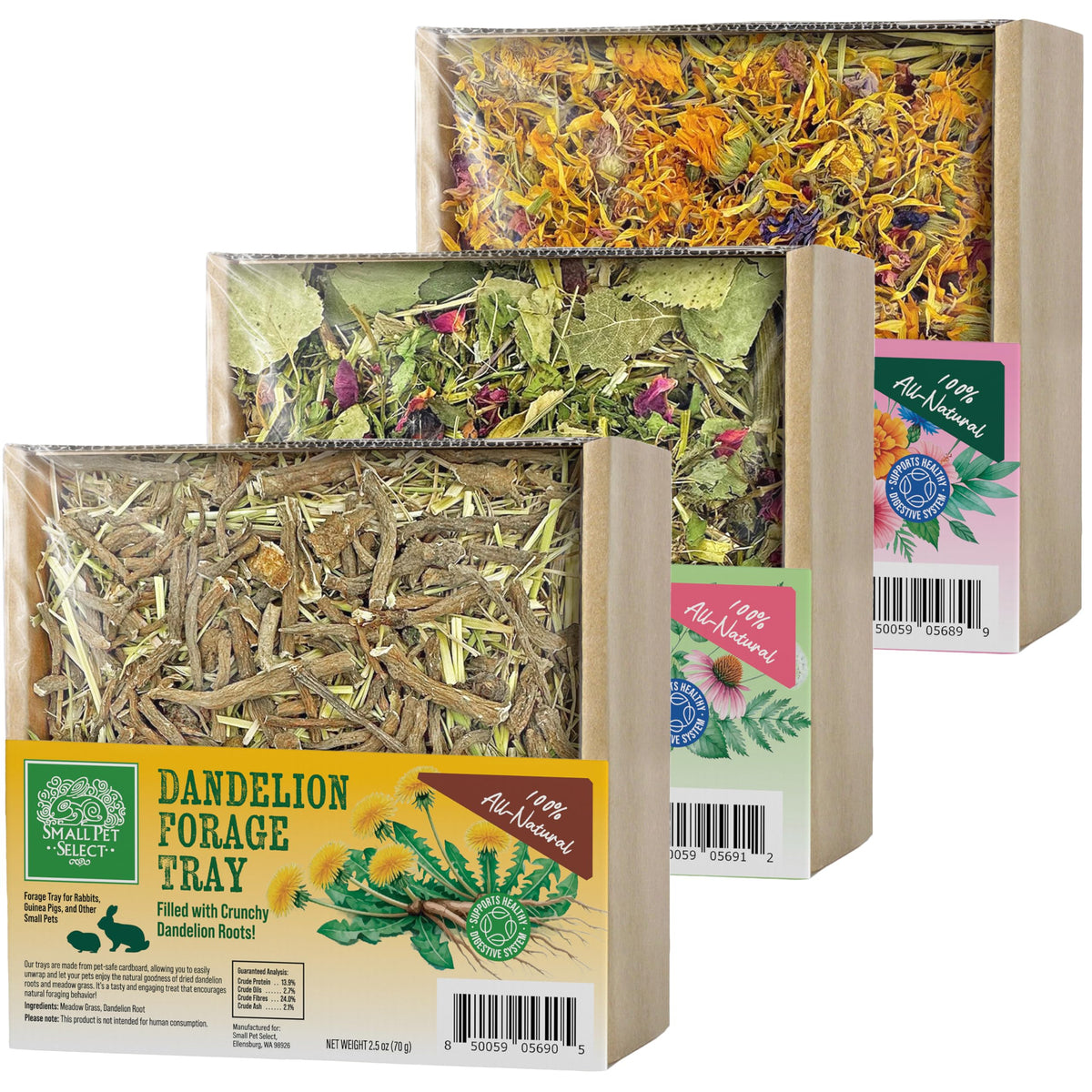 Small Pet Select Forage Tray Bundle, 3 Pack of Foraging Trays for Rabbit, Guinea Pig, Hamster or Bunny - Natur