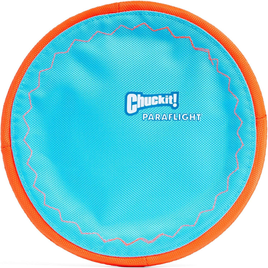 Chuckit! Paraflight Flying Disc Dog Toy - Water Floating Flyer - Durable Nylon Construction with Soft Rubber E