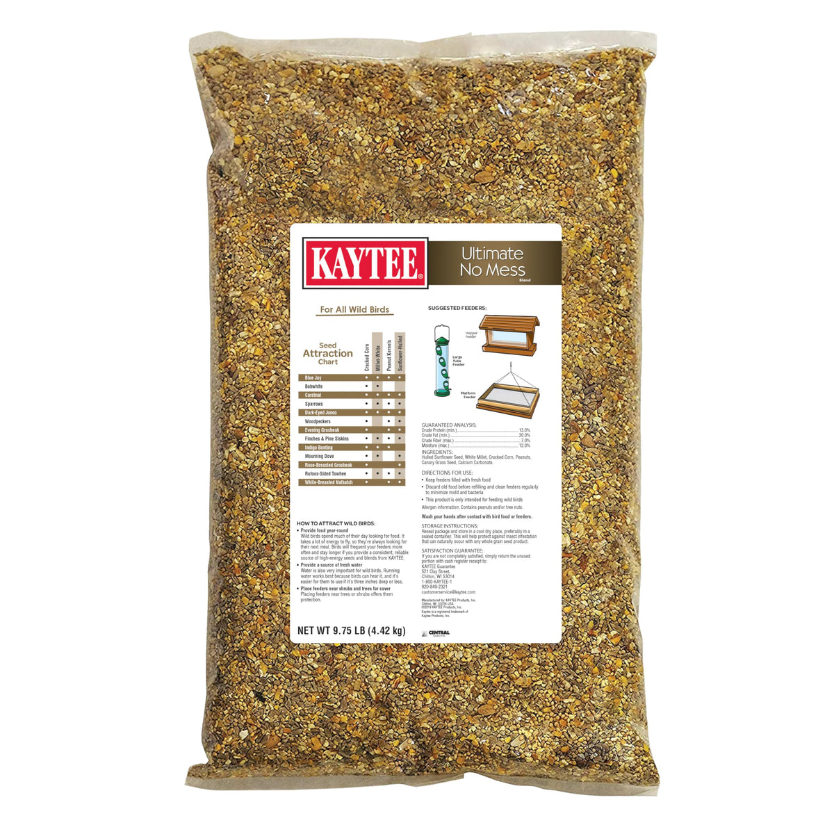 Kaytee Wild Bird Ultimate No Mess Wild Bird Food Seed For Cardinals, Finches, Chickadees, Nuthatches, Woodpeck