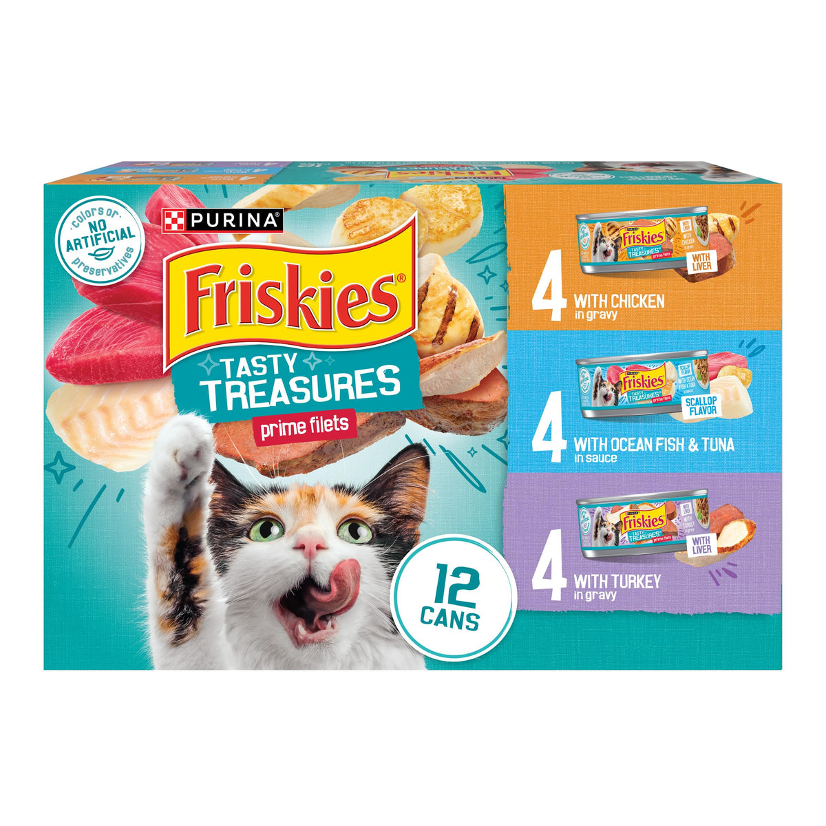 Purina Friskies Wet Cat Food Variety Pack, Tasty Treasures Filets (With Ocean Fish and Tuna, With Chicken and 