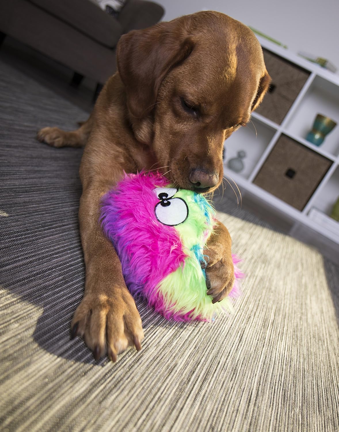 goDog Furballz Squeaky Plush Ball Dog Toy, Chew Guard Technology - Rainbow, Large - view 7