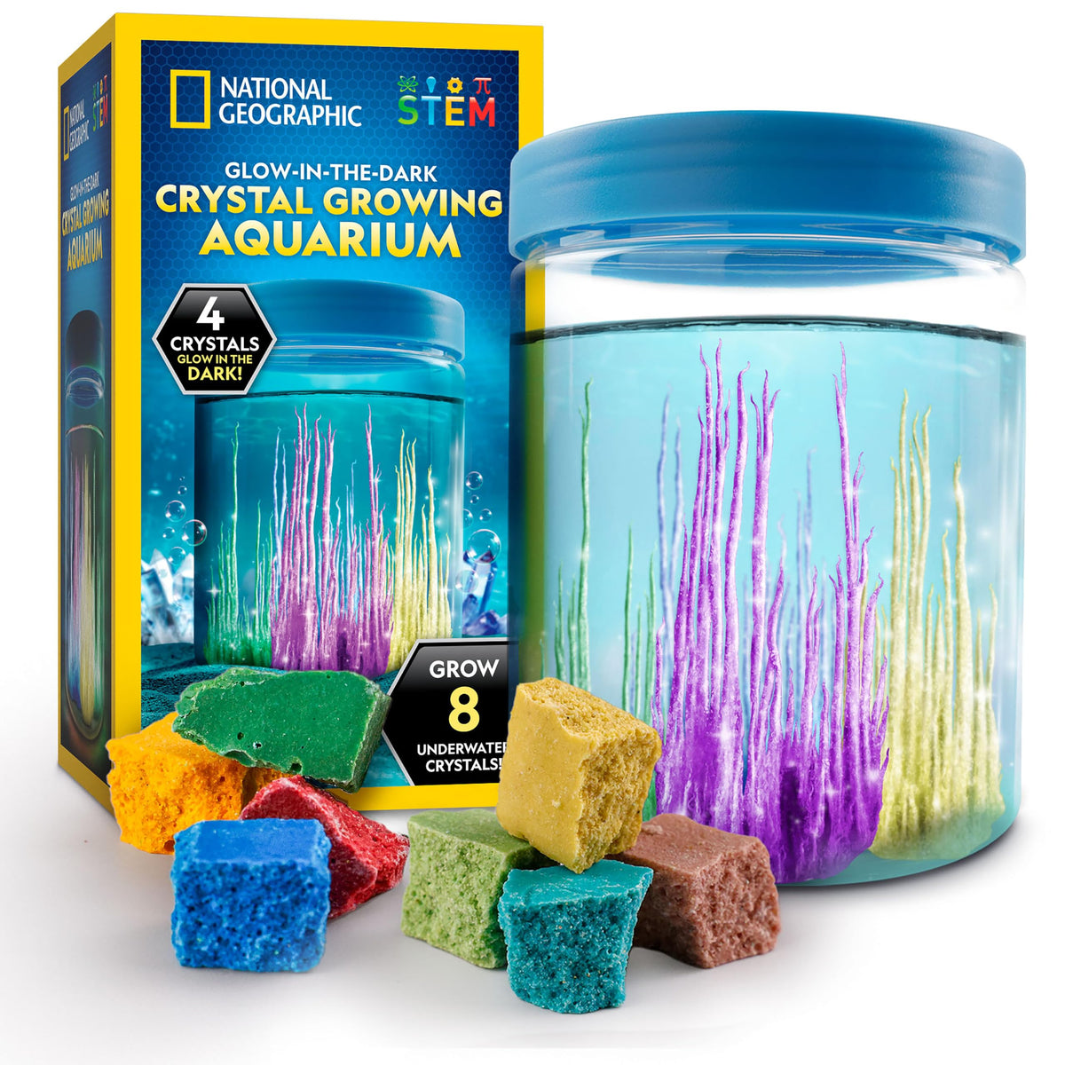 National Geographic Underwater Crystal Growing Aquarium Science Kit – Grow 8 Colorful Crystals Underwater | 36