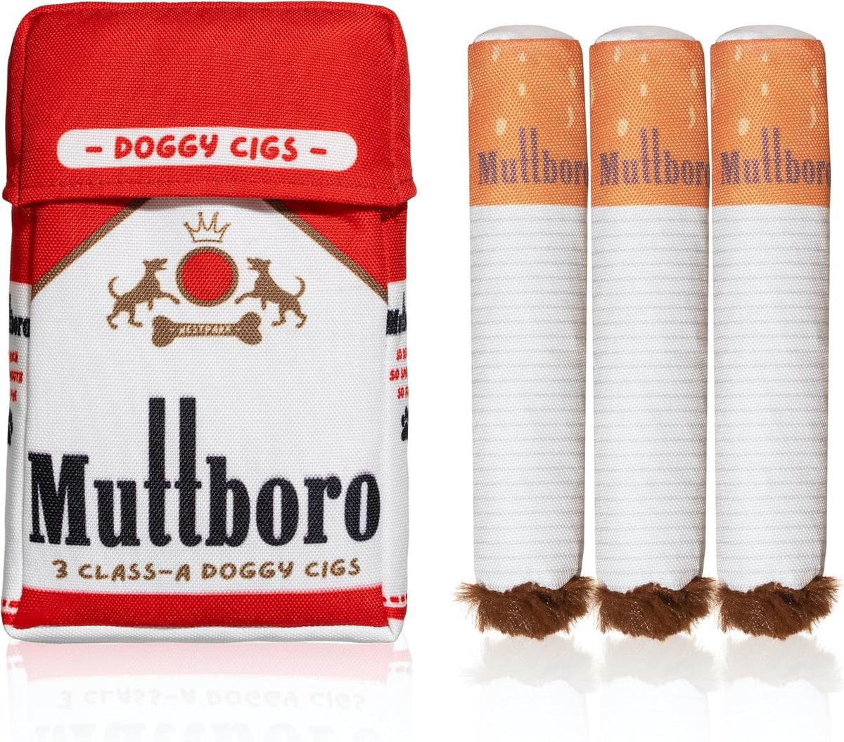 Nestpark Muttboro Doggy Cigs Funny Dog Toys - Parody Plush Squeaky Crinkle Interactive Dog Toy - Hide and Seek