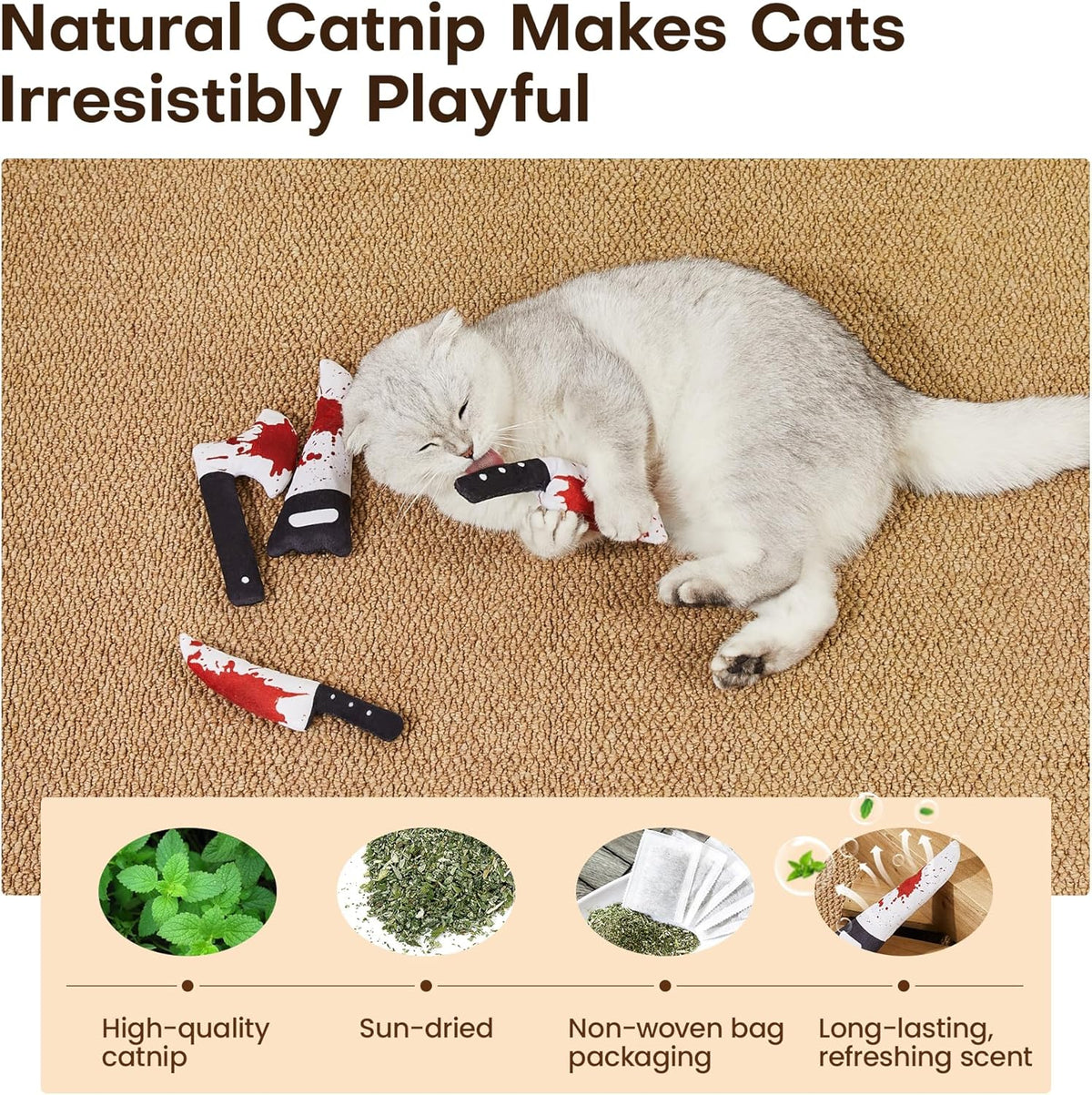 Potaroma 4Pcs Cat Toys, Horror Halloween Knife-Shaped Kitten Catnip Crinkly Sound Toys, Indoor Exercise for Al - view 3