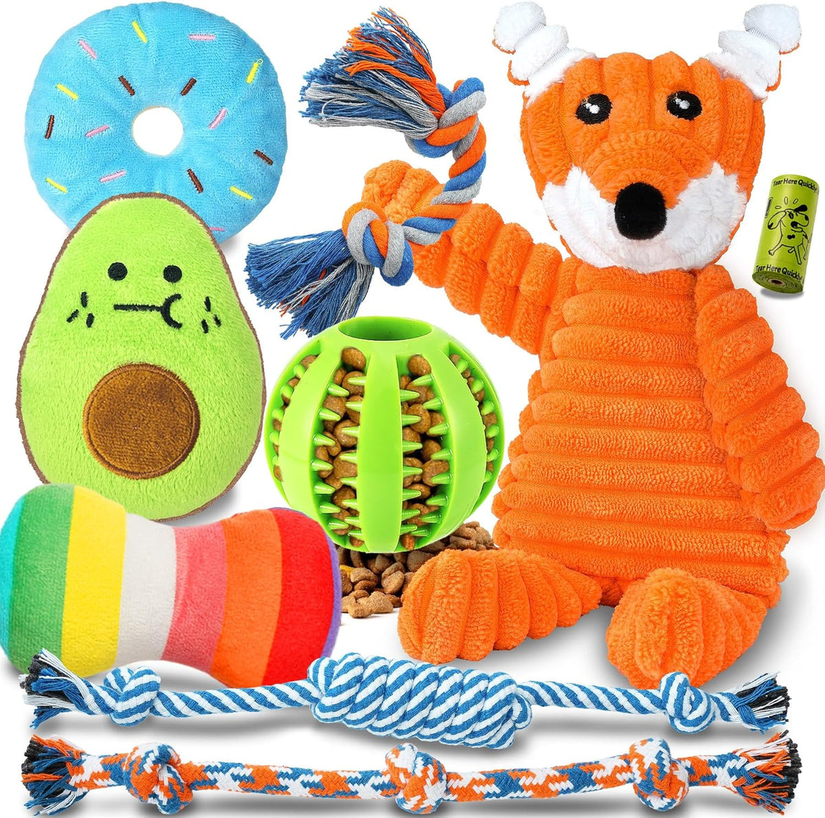 Zeaxuie 9 Pack Luxury Puppy Toys for Teething Small Dogs, Puppy Chew Toys with Cute Squeaky Dog Toys, Ball and