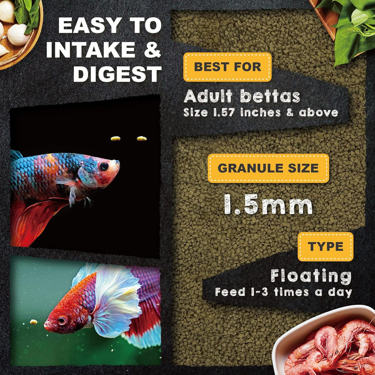 Ultra Fresh Betta Fish Food, Pro Shrimp Patties, 50% Sword Prawns + Akiami Paste Shrimps, All Natural Protein, - view 3