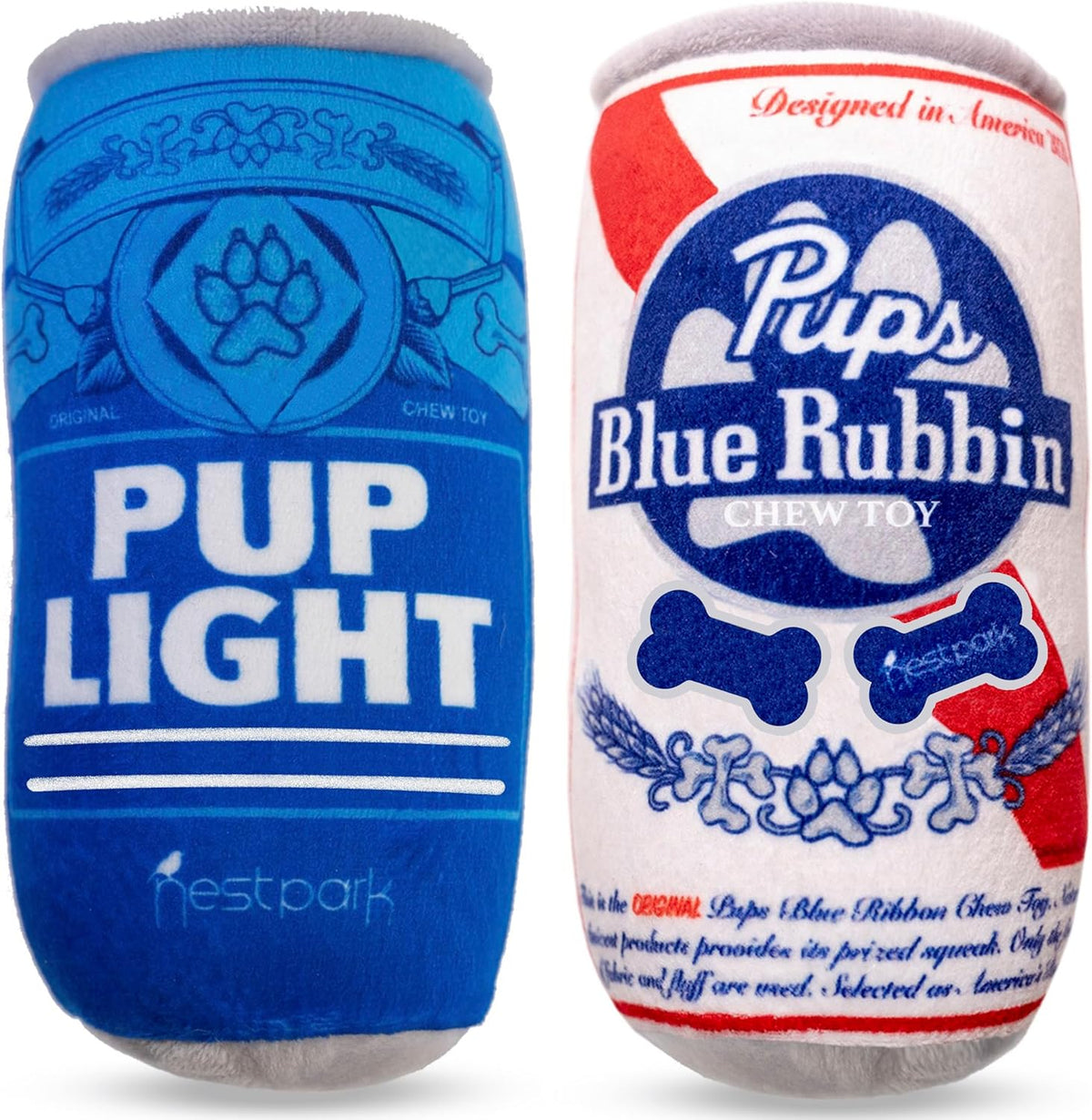 Nestpark Pup Light and Pups Blue Rubbin - Parody Beer Dog Toys - Funny Plush Squeaky and Crinkle Dog Toys Dog 
