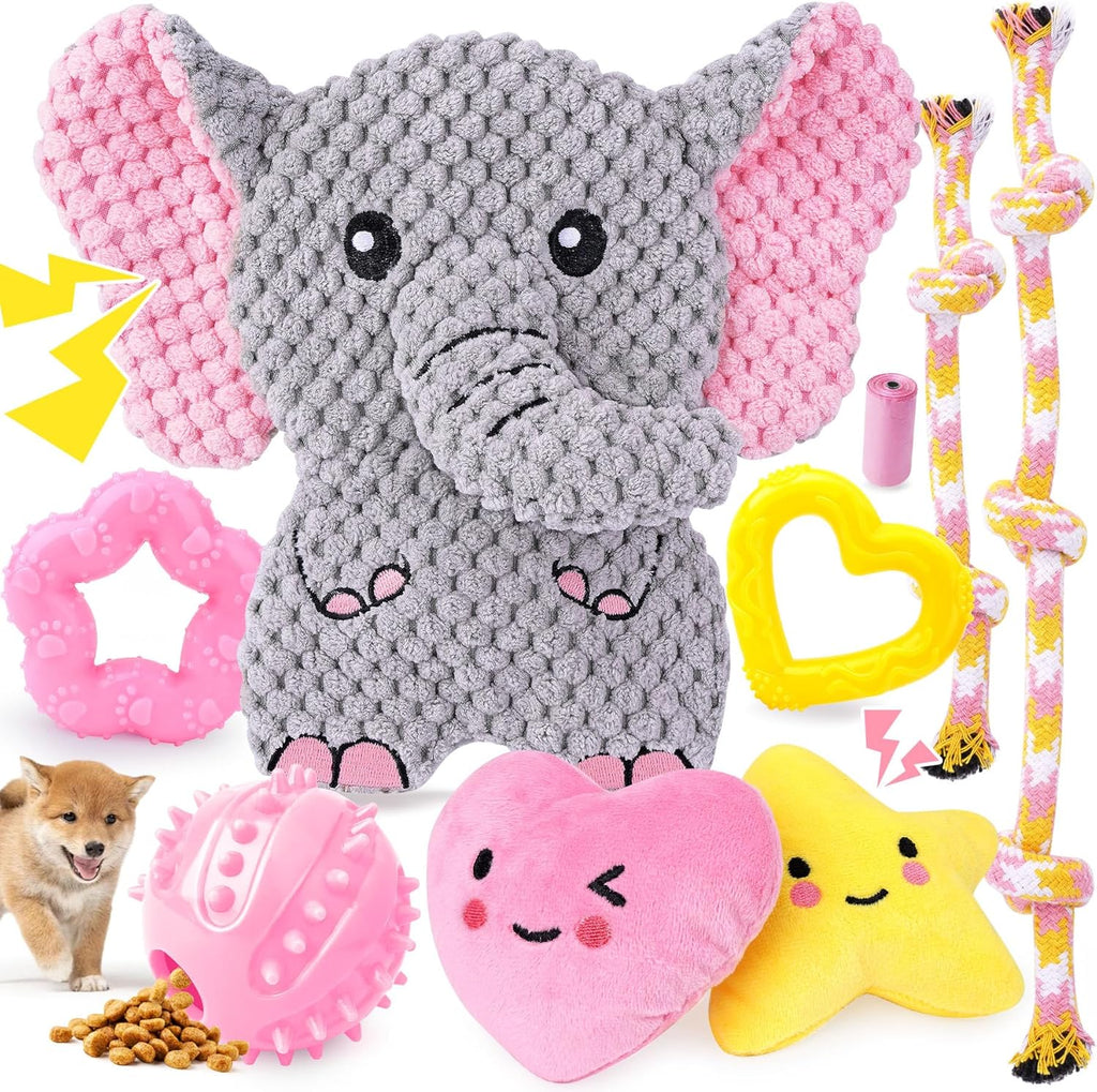 XIUGOAL Pink Puppy Toys - 9 Pack Puppy Chew Toys for Teething, Enrichment Dog Toys for Small Dogs to Keep Them