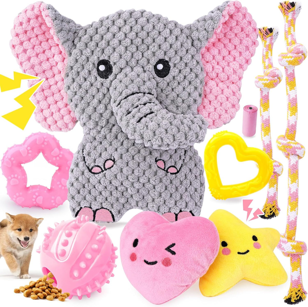 XIUGOAL Pink Puppy Toys - 9 Pack Puppy Chew Toys for Teething, Enrichment Dog Toys for Small Dogs to Keep Them