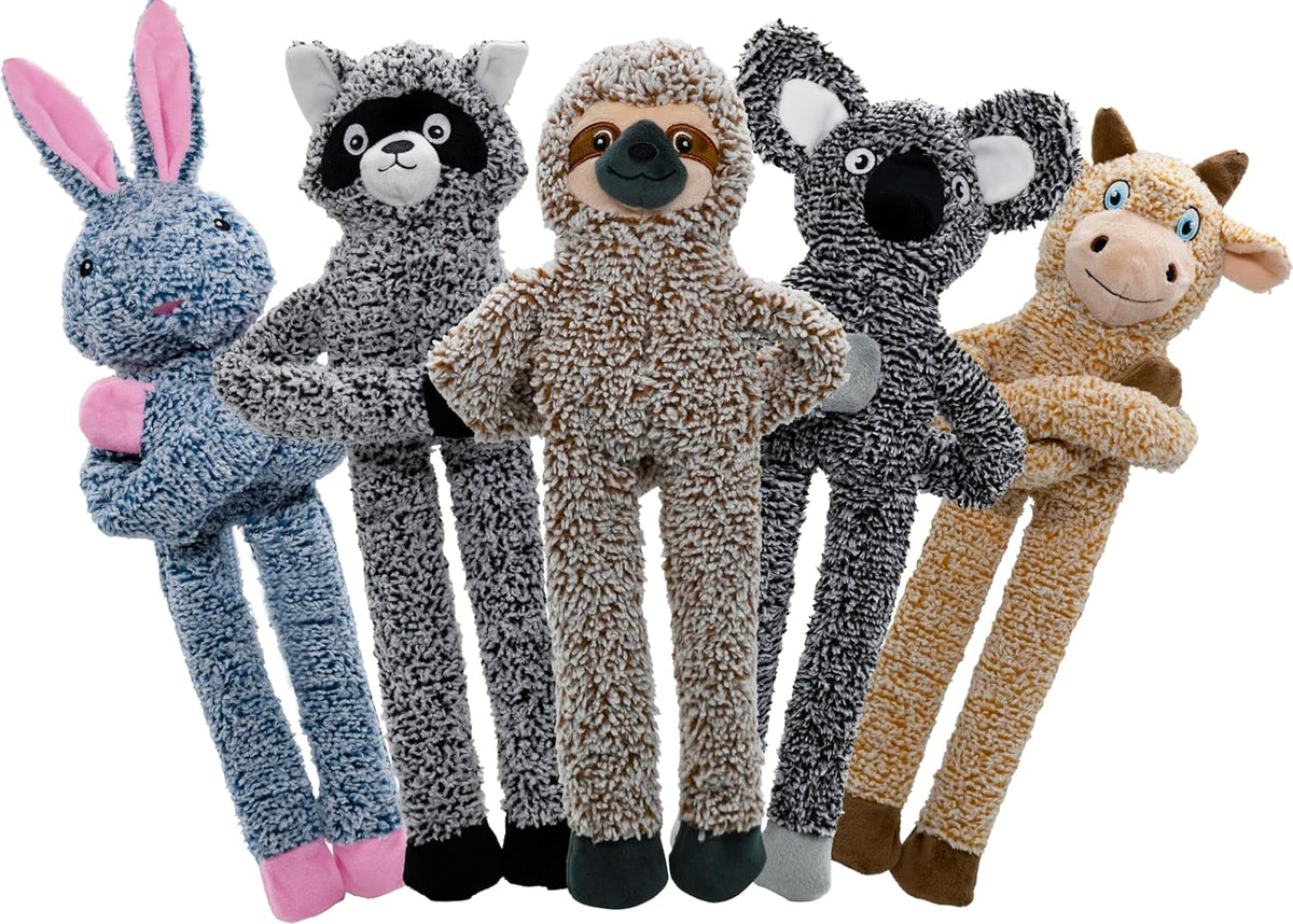 BUYPOW No Stuffing Dog Toys for Large Dogs, 5 Pack Squeaky Crinkle Interactive Dog Animals, Plush Teething Toy