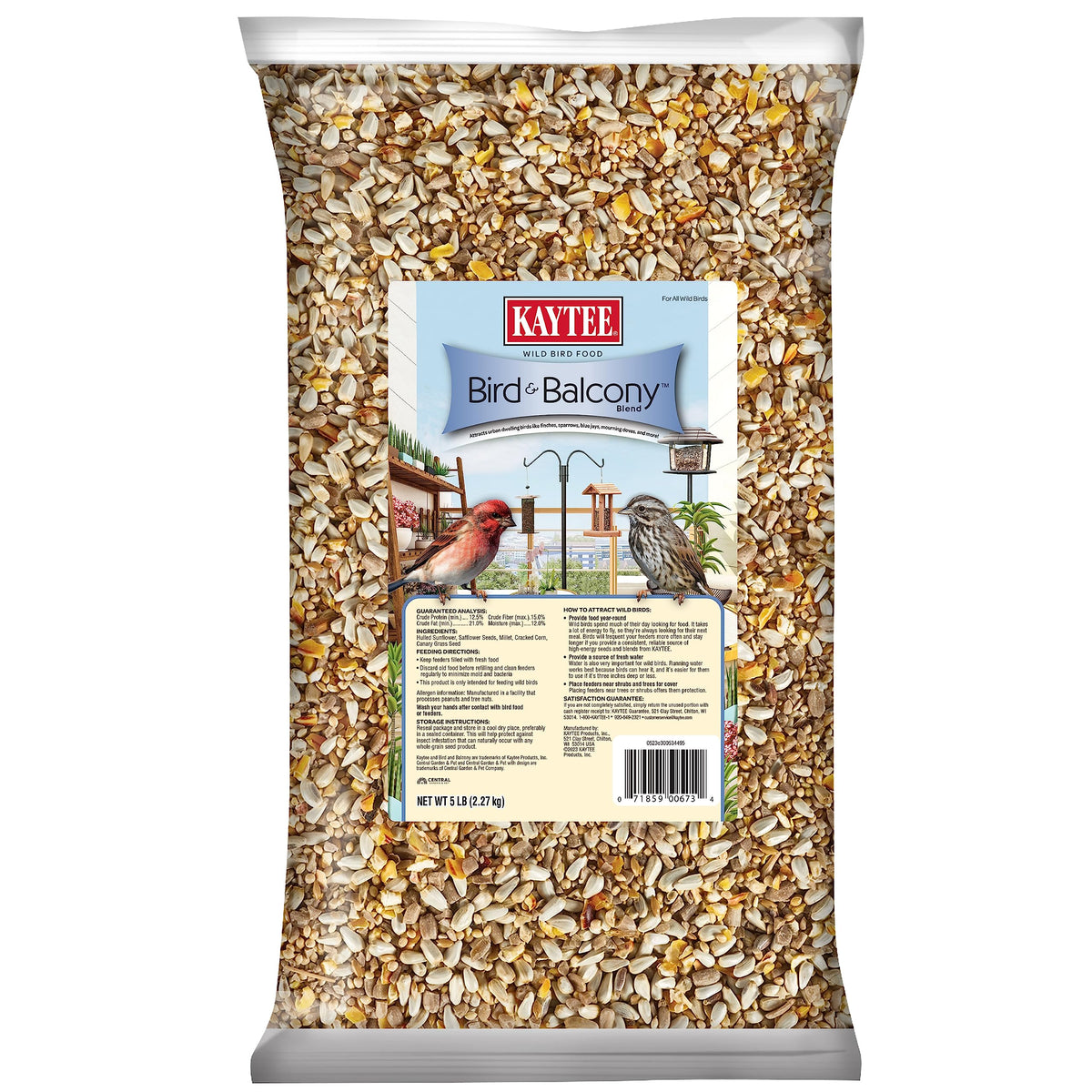 Kaytee Bird & Balcony Wild Bird Food No Mess Seed Blend for City Dwelling Birds Like Finches, Sparrows, Mourni