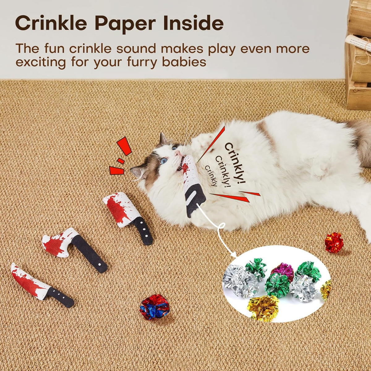 Potaroma 4Pcs Cat Toys, Horror Halloween Knife-Shaped Kitten Catnip Crinkly Sound Toys, Indoor Exercise for Al - view 4