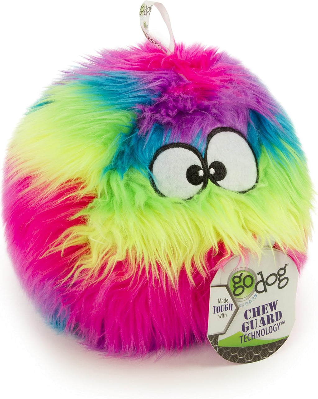 goDog Furballz Squeaky Plush Ball Dog Toy, Chew Guard Technology - Rainbow, Large - view 6